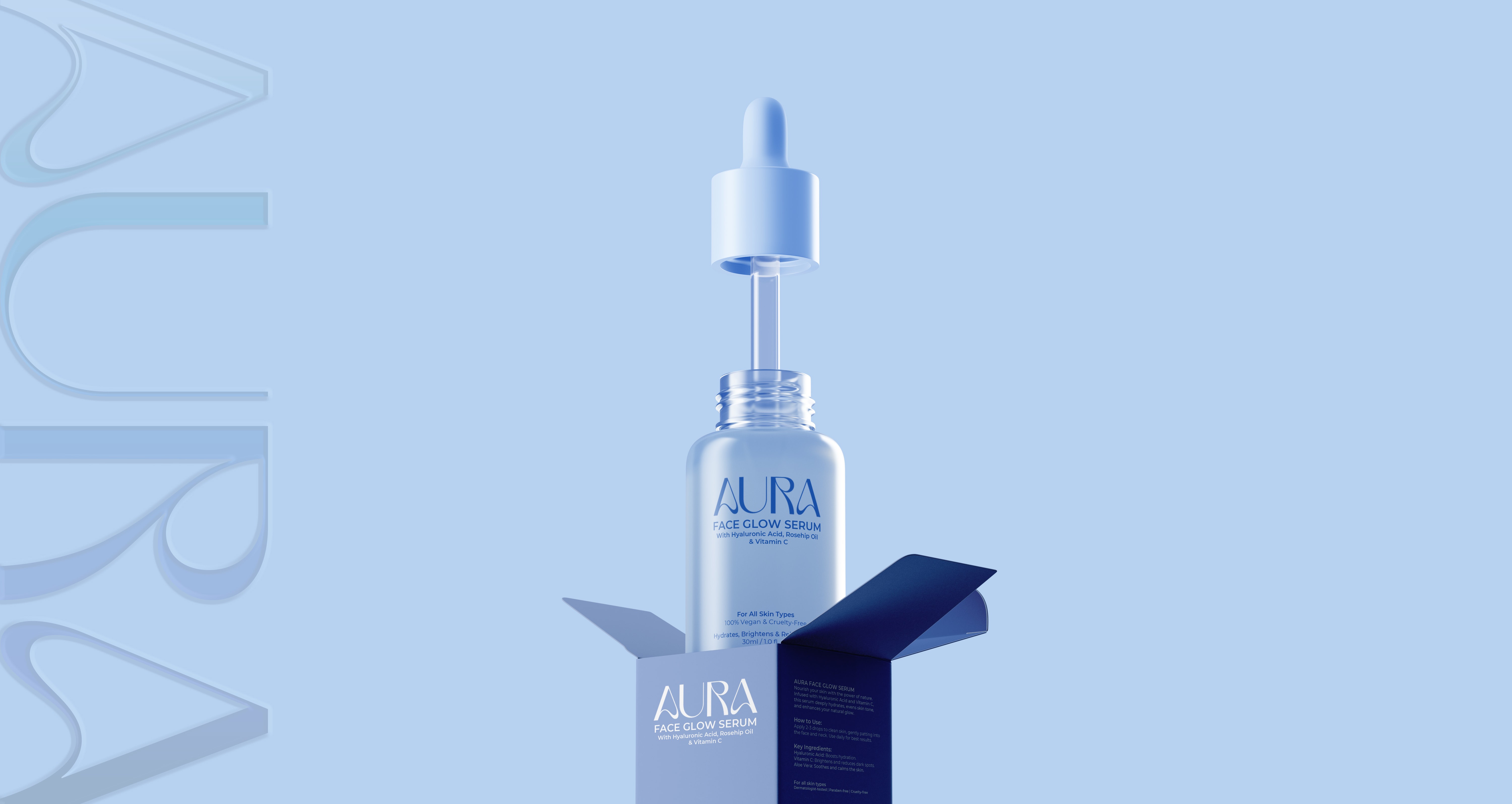 Aura — skincare product packaging design hero showcase by Yuga Design Studio